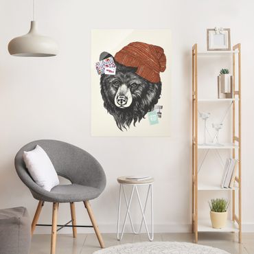 Obraz na szkle - Ilustracja Niedźwiedź z czerwoną czapką Rysunek