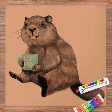 Mata korkowa - Ilustracja przedstawiająca bobra z filiżanką kawy
