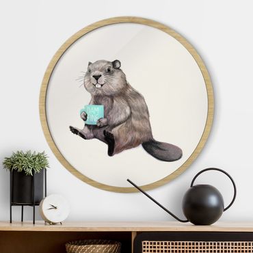 Okrągły obraz w ramie - Illustration Beaver Wit Coffee Mug