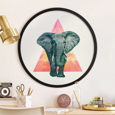 Okrągły obraz w ramie - Illustration Elephant Triangle Drawing Background