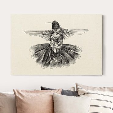 Obraz na naturalnym płótnie - Ilustracja latającego kolibra Czarna
