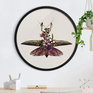 Okrągły obraz w ramie - Illustration Floral Mantis