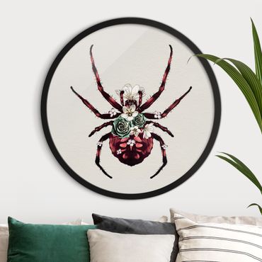 Okrągły obraz w ramie - Illustration Floral Spider
