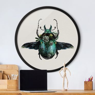 Okrągły obraz w ramie - Illustration Floral Beetle