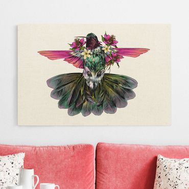 Obraz na naturalnym płótnie - Ilustracja kwiatowego kolibra