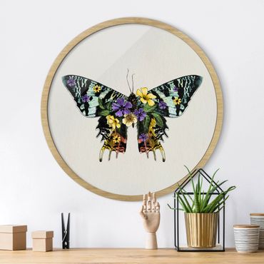 Okrągły obraz w ramie - Illustration Floral Madagascan Butterfly