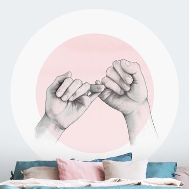 Okrągła tapeta samoprzylepna - Ilustracja dłoni Przyjaźń Koło Różowy Biały
