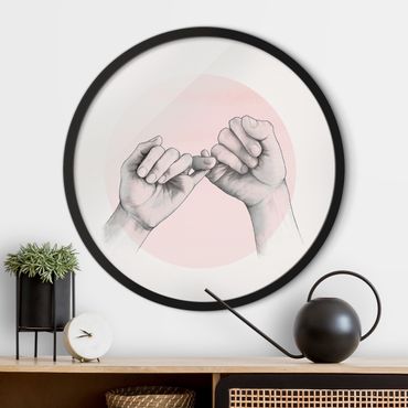 Okrągły obraz w ramie - Illustration Hands Friendship Circle Pink White