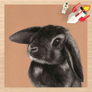 Mata korkowa - Ilustracja królik czarno-biały rysunek