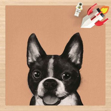 Mata korkowa - Ilustracja pies Boston czarno-biały Painting