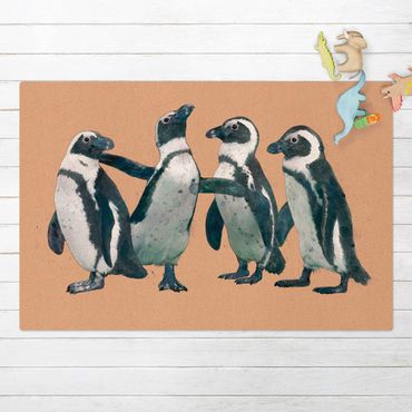 Mata korkowa - Ilustracja pingwinów czarno-biały Akwarela