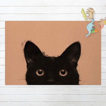 Mata korkowa - Ilustracja czarnego kota na białym obrazie