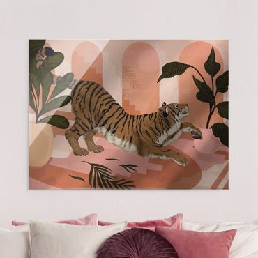 Obraz na szkle - Ilustracja tygrysa w pastelowym różowym malarstwie