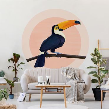 Okrągła tapeta samoprzylepna - Ilustracja ptak tukan malarstwo pastelowe