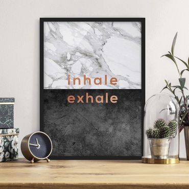 Plakat w ramie - Inhale Exhale Miedź i marmur