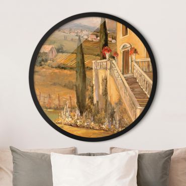 Okrągły obraz w ramie - Italian Landscape - Stairs