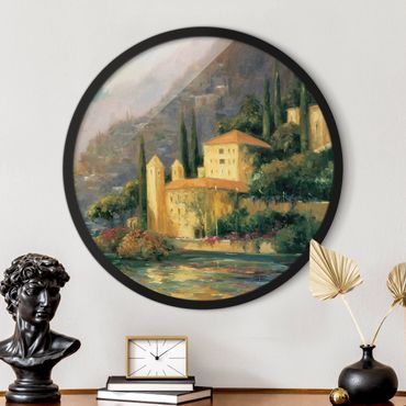 Okrągły obraz w ramie - Italian Landscape - Country House
