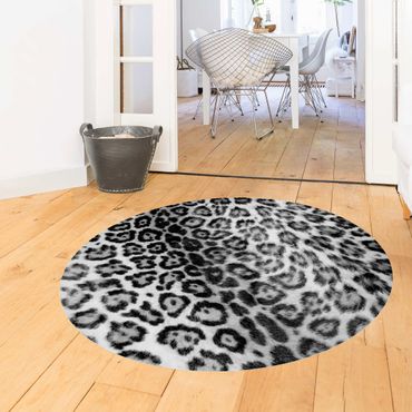 Okrągły dywan winylowy - Skóra jaguara, czarno-biała
