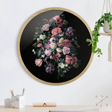 Okrągły obraz w ramie - Jan Davidsz De Heem - Dark Flower Bouquet