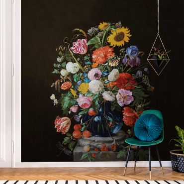 Tapeta metaliczna - Jan Davidsz de Heem - Szklany wazon z kwiatami