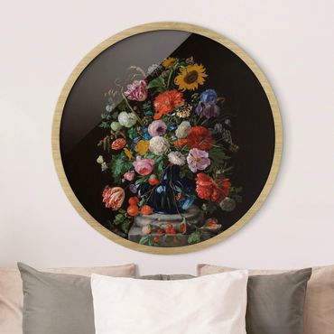 Okrągły obraz w ramie - Jan Davidsz De Heem - Glass Vase With Flowers