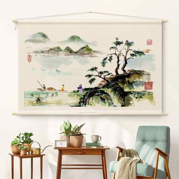 Makatka - Japanese Watercolour Drawing Lake And Mountains