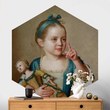 Sześciokątna tapeta samoprzylepna - Jean Etienne Liotard - Dziewczynka z lalką