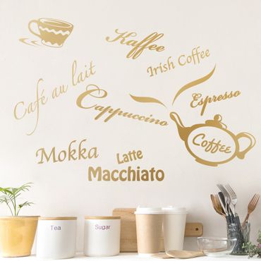 Naklejka na ścianę - Odmiany kawy z dzbankiem do kawy