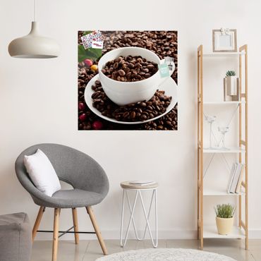 Obraz na szkle - Filiżanka do kawy z palonymi ziarnami kawy