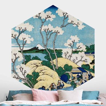 Sześciokątna tapeta samoprzylepna - Katsushika Hokusai - Fudżi z Gotenyamy
