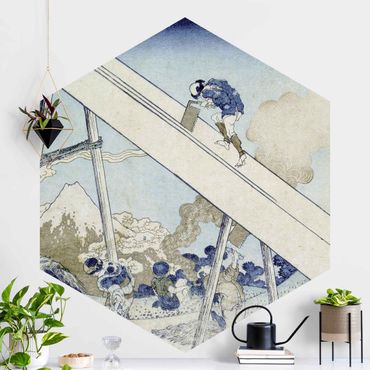 Sześciokątna tapeta samoprzylepna - Katsushika Hokusai - W górach Totomi