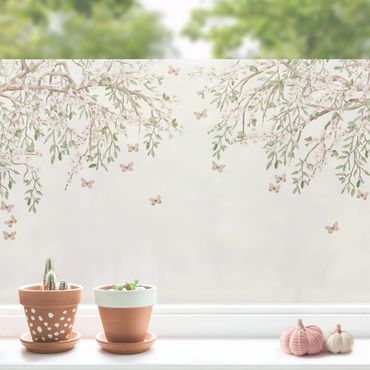 Folia okienna - Kwiat wiśni wśród motylich skrzydeł
