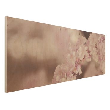 Obraz z drewna - Kwiat wiśni w fioletowym świetle