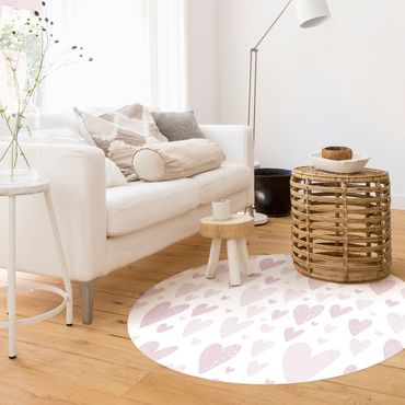 Okrągły dywan winylowy - Małe i duże rysowane różowe serca
