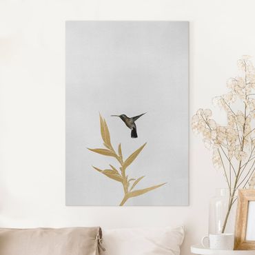 Obraz na płótnie - Koliber i złoty kwiat tropikalny II