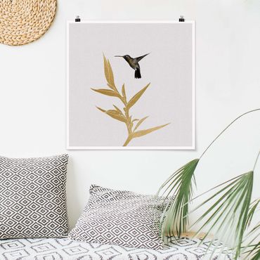 Plakat - Koliber i złoty kwiat tropikalny II