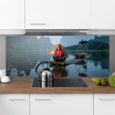 Panel szklany do kuchni - Rybacy łowiący kormorany wieczorem
