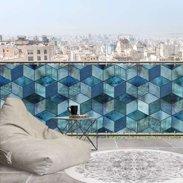 Osłona balkonowa zapewniająca prywatność - Krystalicznie niebieski wzór kostki