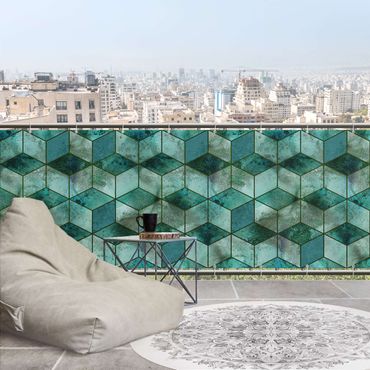 Osłona balkonowa zapewniająca prywatność - Kryształowy zielony wzór kostki