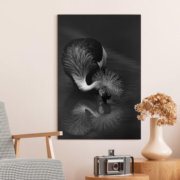 Obraz na płótnie - Korona żurawia kokarda czarno-biały