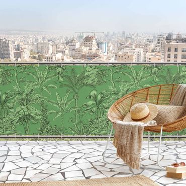 Osłona balkonowa zapewniająca prywatność - Grawer miedziany - Tropikalne palmy w kolorze zielonym