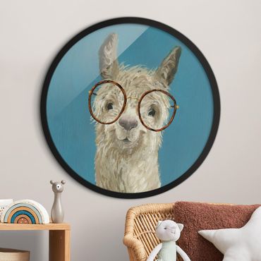Okrągły obraz w ramie - Lama With Glasses I