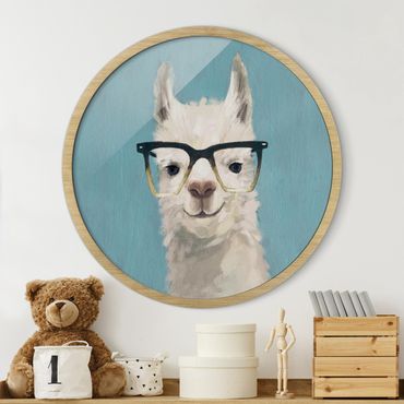 Okrągły obraz w ramie - Lama With Glasses IV