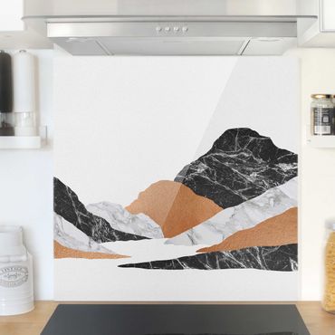 Panel szklany do kuchni - Krajobraz w marmurze i miedzi II
