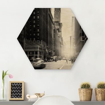 Obraz heksagonalny z drewna - Żywy Nowy Jork