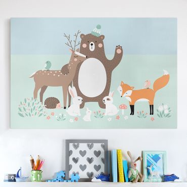 Obraz na płótnie - Leśni przyjaciele z leśnymi zwierzętami niebieski
