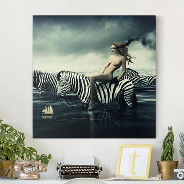 Obraz na płótnie - Kobieta naga z zebrami