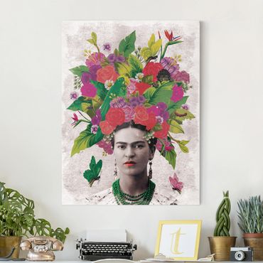 Obraz na płótnie - Frida Kahlo - Portret z kwiatami
