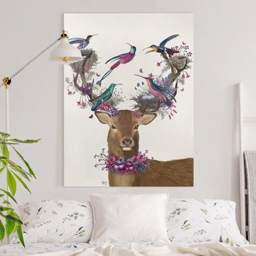 Obraz na płótnie - Poroże jelenia z gołębiami