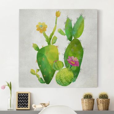Obraz na płótnie - Rodzina kaktusów różowo-żółty